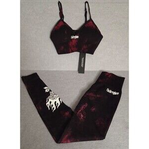 CIVIL REGIME Rose Flame Blk/Red Sz XS Bralette Leggings 2 Pc Activewear Set NWT